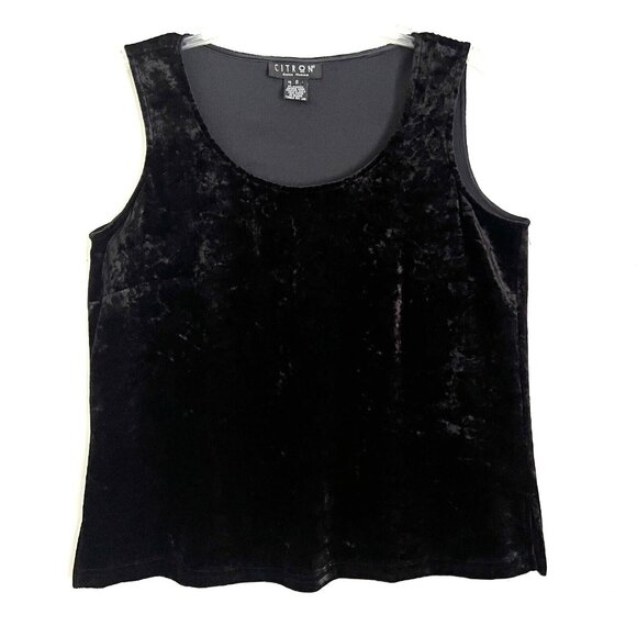 Citron Santa Monica Size S Silk Blend Velvet Top Sleeveless Scoop Neck Black - Picture 1 of 9